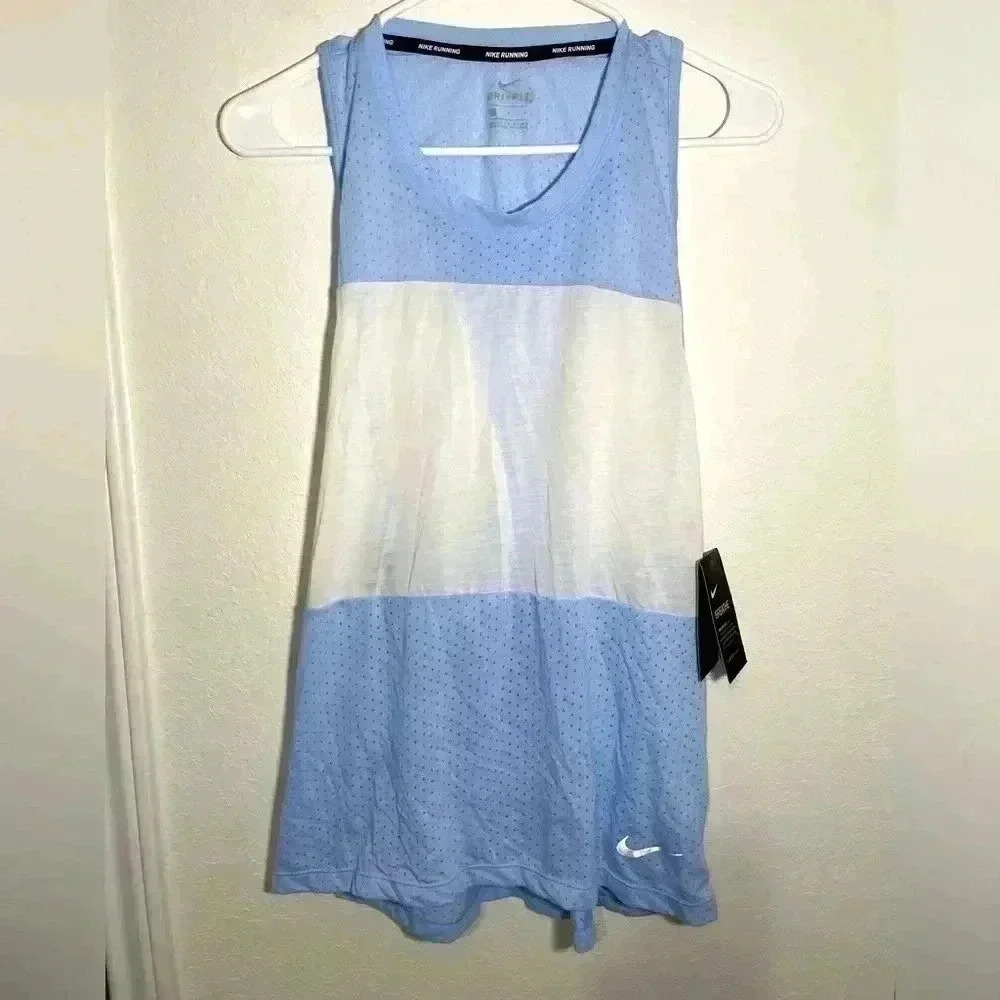 Nike NWT Blue White Running Tailwind Breathe Dri Fit Racerback Tank Size Large